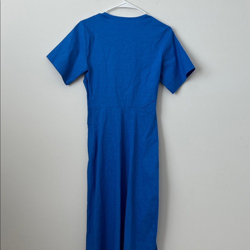 A.L.C. Edie faux wrap linen blend midi dress in cobalt blue Size: 4 - Picture 7 of 8